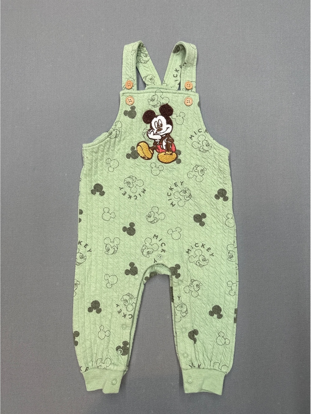Disney Baby Green Mickey Mouse Quilted Overalls for 12M